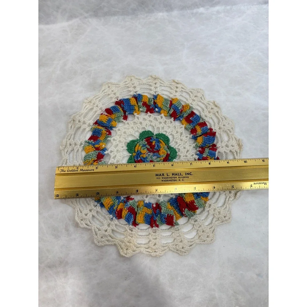 Vintage Handmade Crochet Doilies Set of 2 Yellow Rose 3D Floral Lace Multi-Color